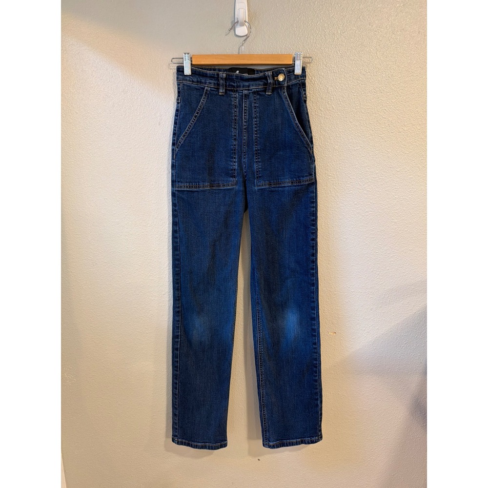 AstroBettie Jeans Women 26‎ Dark Wash High Rise Sailor Retro Straight Leg Patch